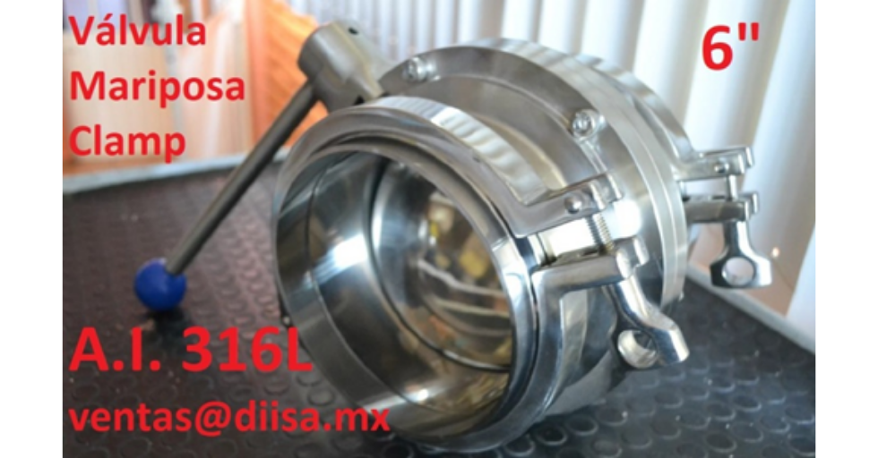 VALVULA DE MARIPOSA SANITARIA TRICLAMP DE SEIS PULGADAS 6.0" DN 150 en Ciudad de México